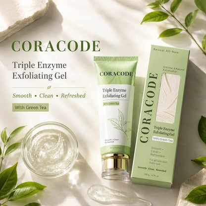 Coracode Triple Enzyme Exfoliating Gel with Green Tea – Buy 1 Get 1 Free | Gentle Exfoliation & Brightening