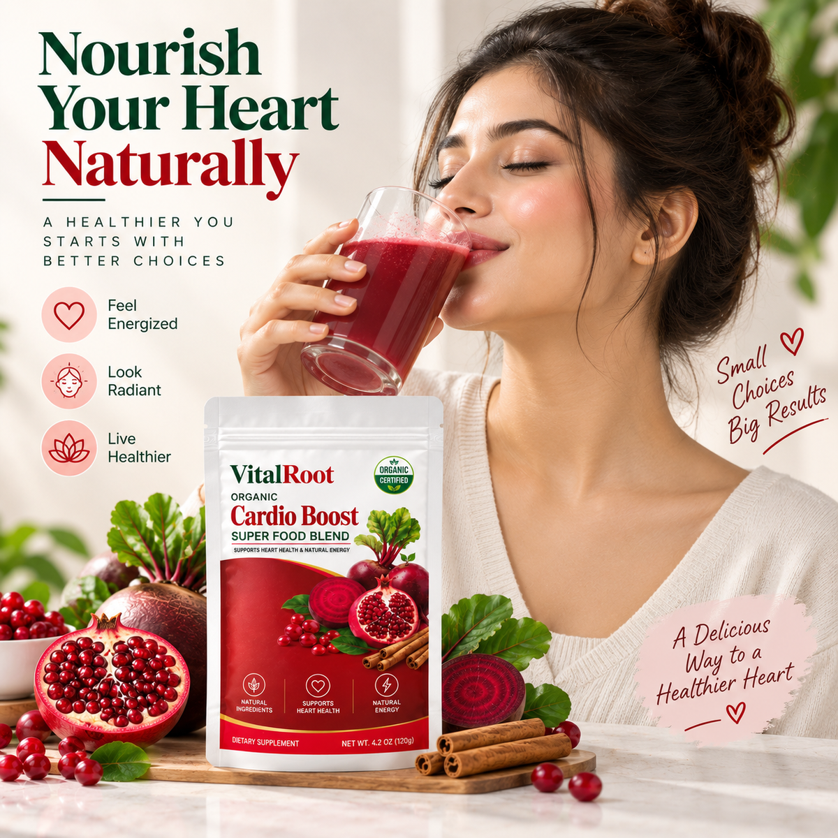 VitalRoot Organic Cardio Boost Super Food Blend – 120g | Buy 1 Get 1 Free