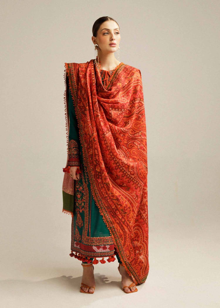 Hussain Rehar - 3PC- Heavy Embroidered Lawn Suit with Digital Printed Jacquard Dupatta - ABS 024