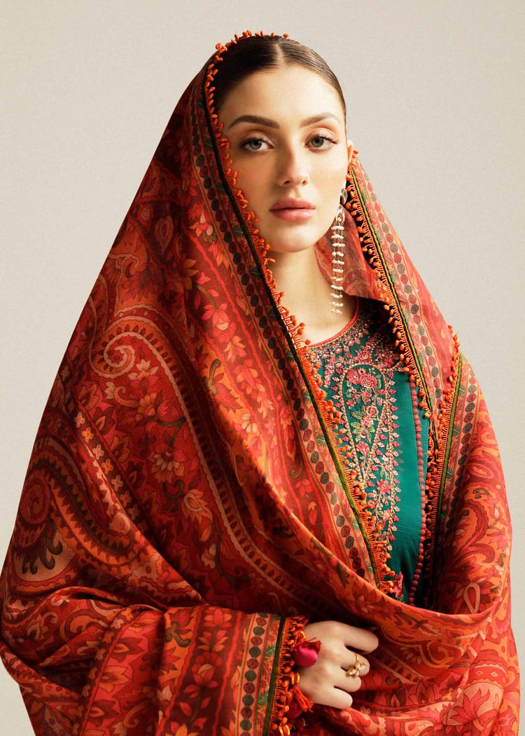 Hussain Rehar - 3PC- Heavy Embroidered Lawn Suit with Digital Printed Jacquard Dupatta - ABS 024