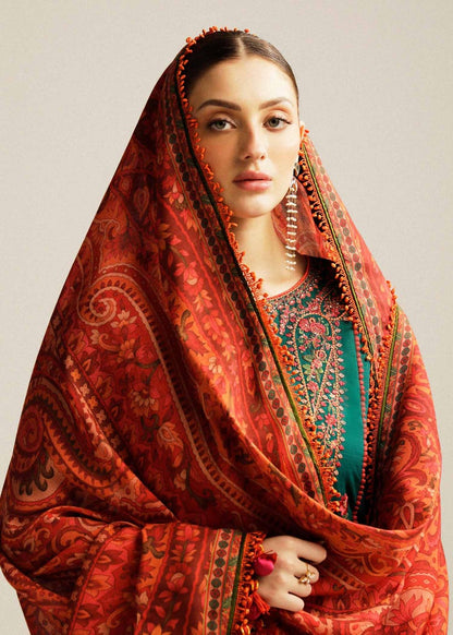 Hussain Rehar - 3PC- Heavy Embroidered Lawn Suit with Digital Printed Jacquard Dupatta - ABS 024