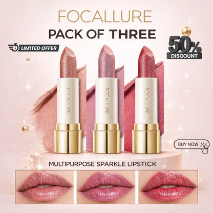 FOCALLURE Sparkle Lipstick Pack of 3 | Multi-Purpose Lipstick, Eyeshadow & Highlighter with Hydrating Shimmer Finish