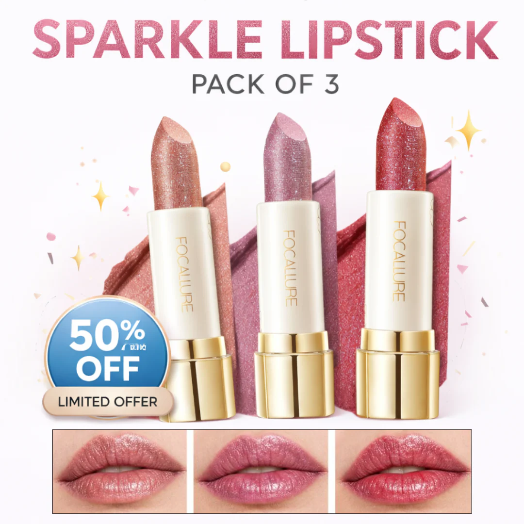 FOCALLURE Sparkle Lipstick Pack of 3 | Multi-Purpose Lipstick, Eyeshadow & Highlighter with Hydrating Shimmer Finish