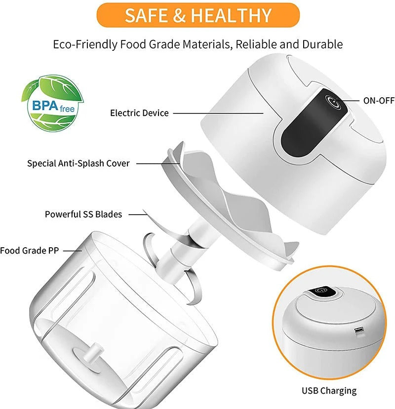 Electric Mini Food Chopper | Portable USB Rechargeable Small Food Processor