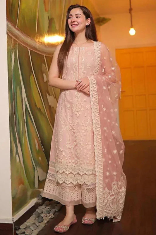 Faiza Saqlain 3-piece Lawn Embroidered Shirt with Organza Embroidery.