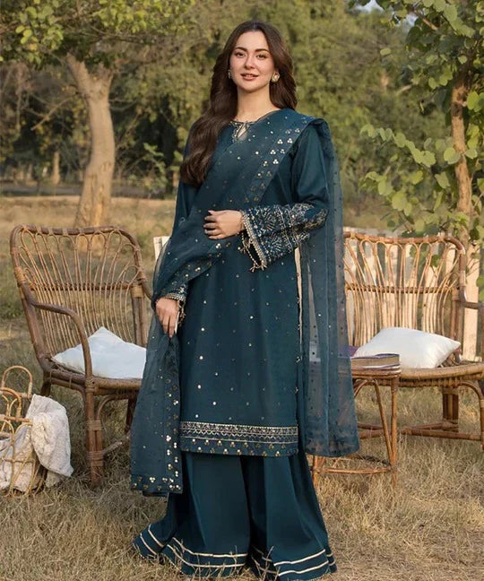Lawn-3PC Embroidered Shirt with Organza Sequence Embroidered Dupatta- ABS-082