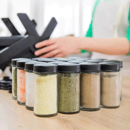 18pcs 360-Degree Rolling Spice Jar Set with Sealed Glass Jars