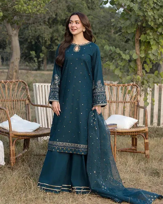 Lawn-3PC Embroidered Shirt with Organza Sequence Embroidered Dupatta- ABS-082