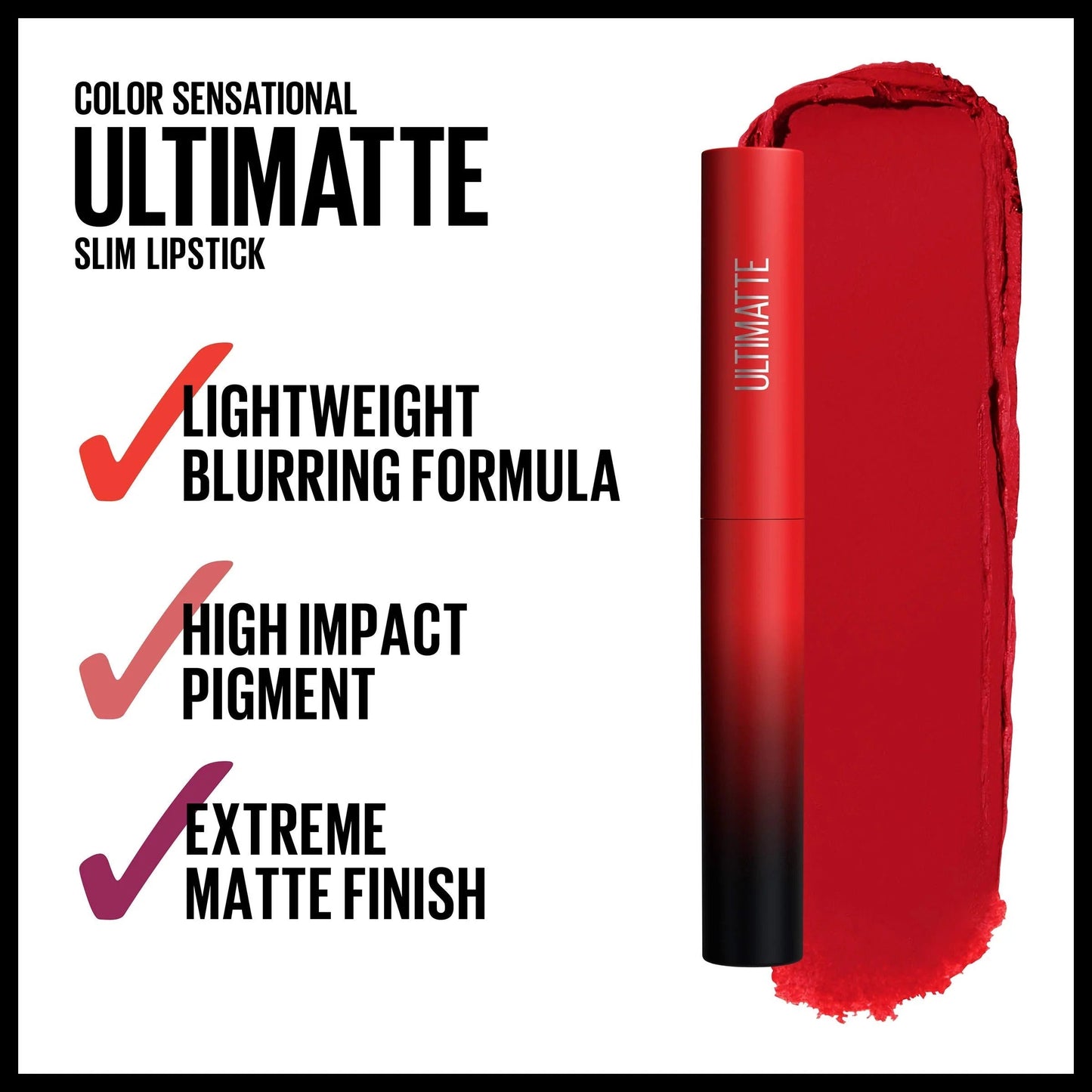 Maybelline New York Color Sensational Ultimatte Matte Lipstick, Non-Drying, Intense Color Pigment, More Ruby, Ruby Red, 0.06 oz