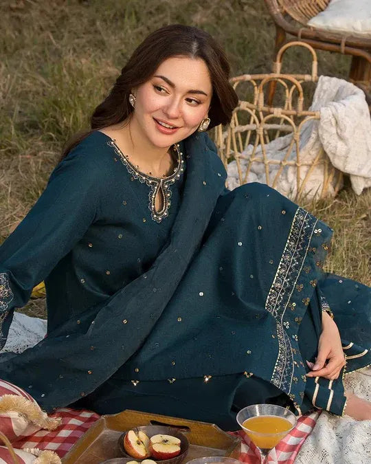 Lawn-3PC Embroidered Shirt with Organza Sequence Embroidered Dupatta- ABS-082