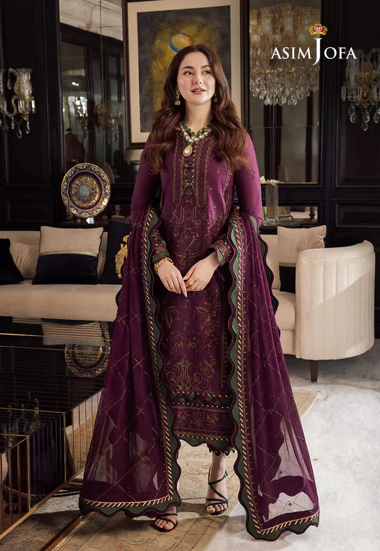 Asim Jofa Premium Dhanak 3pc Embroidered Suit With Embroidered Dupatta D-159