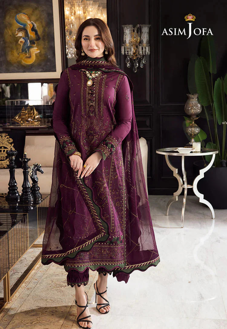 Asim Jofa Premium Dhanak 3pc Embroidered Suit With Embroidered Dupatta D-159