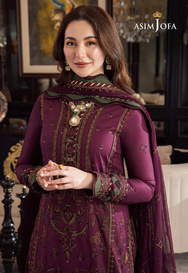 Asim Jofa Premium Dhanak 3pc Embroidered Suit With Embroidered Dupatta D-159