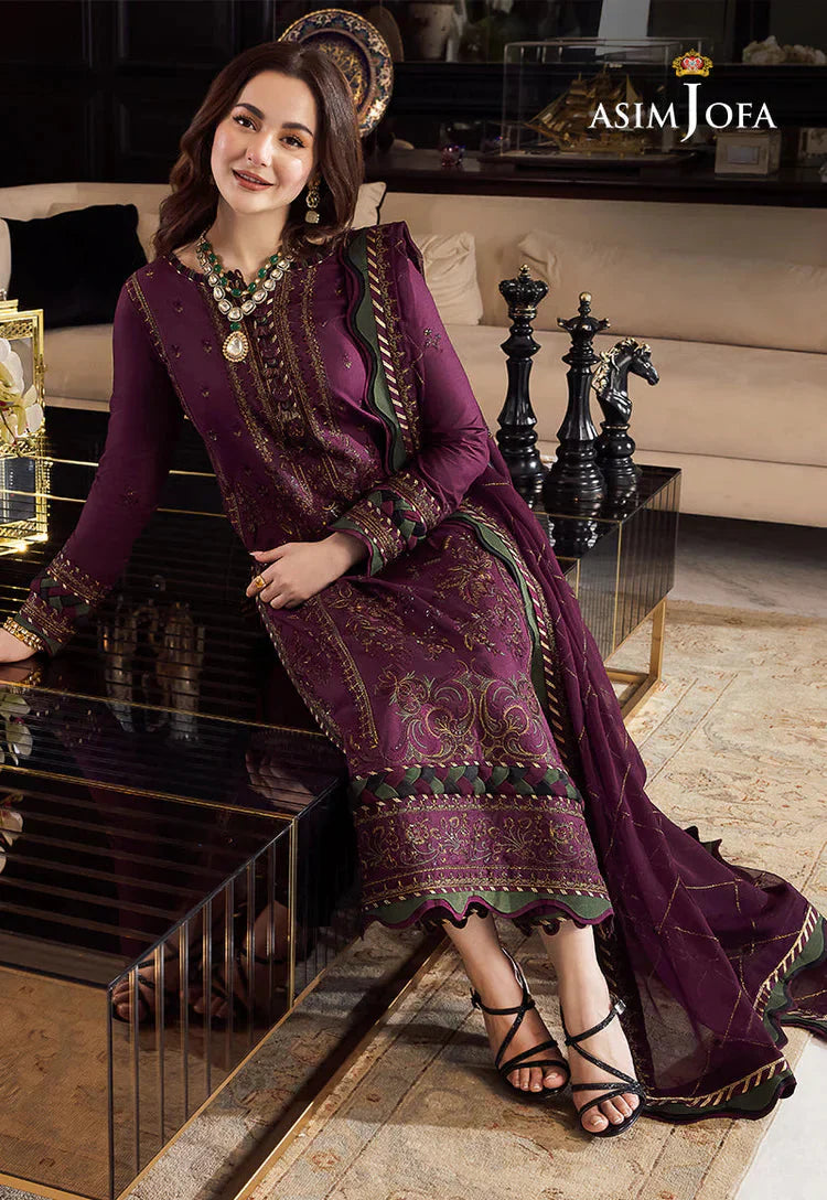 Asim Jofa Premium Dhanak 3pc Embroidered Suit With Embroidered Dupatta D-159