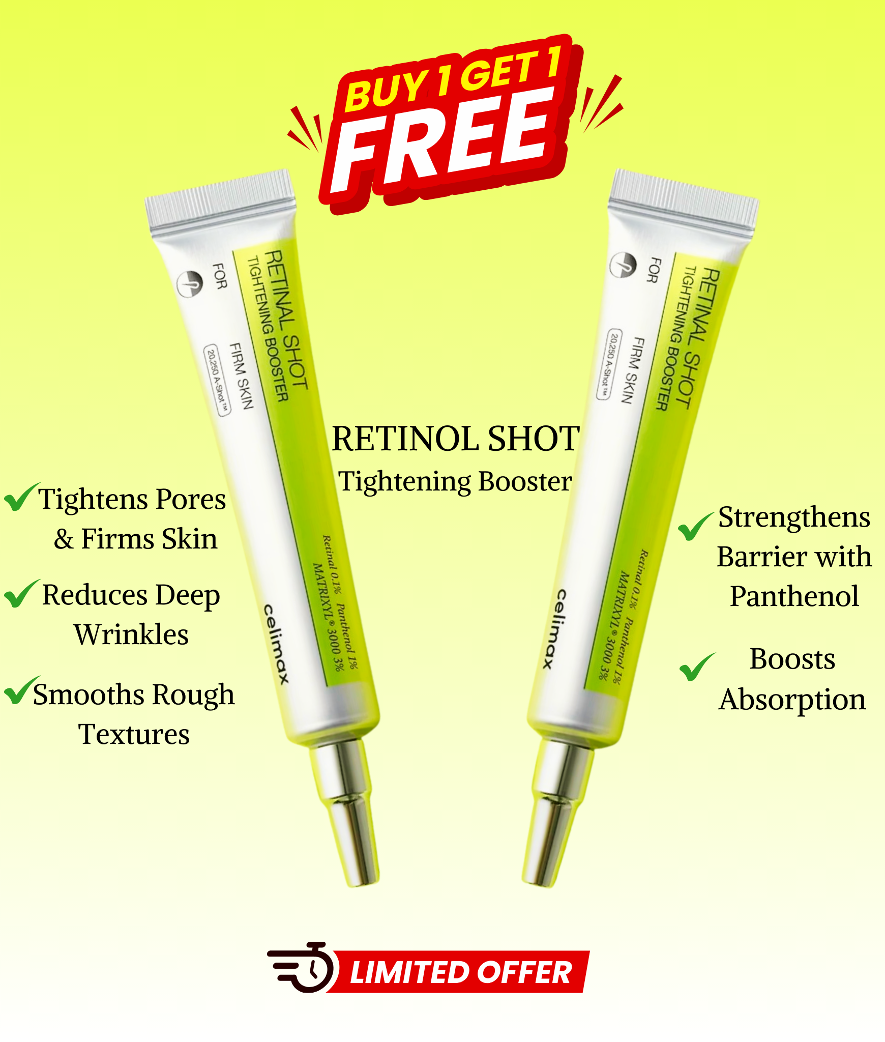 Celimax Retinol Shot Tightening Booster | Advanced Firming & Anti-Aging Serum | Buy 1 Get 1 FREE